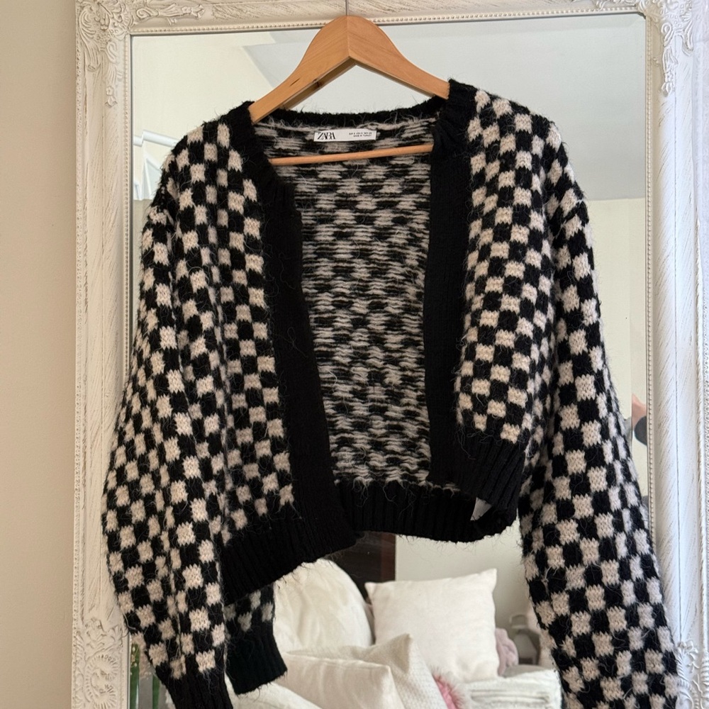 Zara Checkered Knit Cardigan